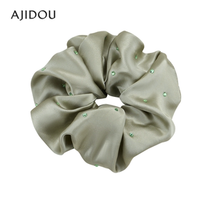 绿色桑蚕丝水晶发圈弹性大肠发圈扎头绳皮筋 AJIDOU阿吉豆发饰女款