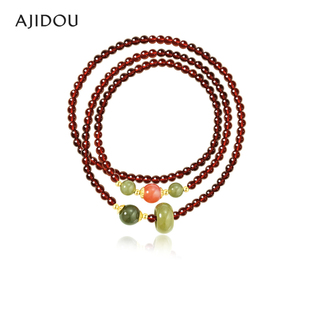 AJIDOU阿吉豆手链女款天然石榴石手串国风叠戴和田玉串珠手饰饰品