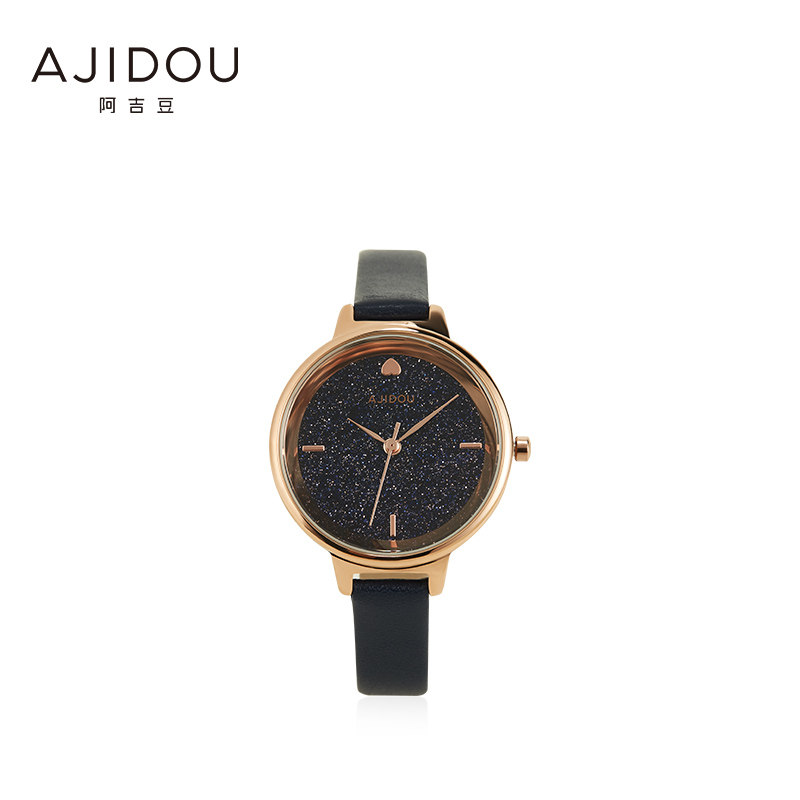 阿吉豆夏日星空时尚牛皮革手表繁星表壳设计日韩潮流款显白手表女
