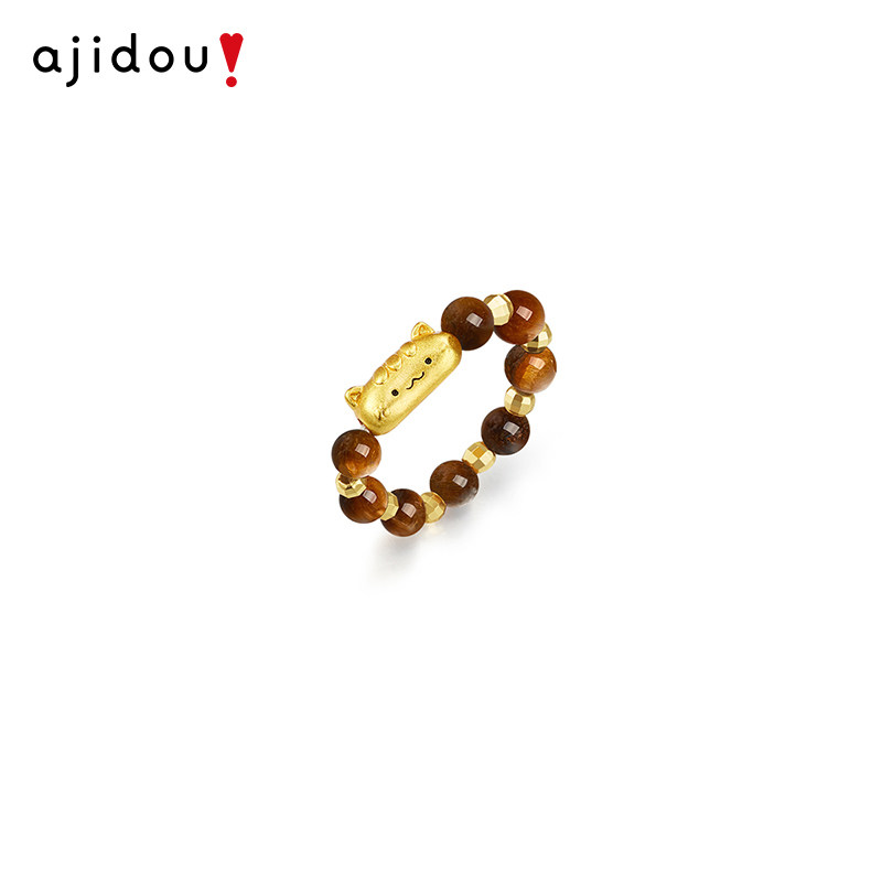AJIDOU阿吉豆戒指女金法棍猫虎眼石设计指环轻奢高级感弹力戒尾戒