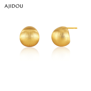 AJIDOU阿吉豆耳钉女小金豆S925银拉丝耳扣欧美风小众轻奢配饰耳环