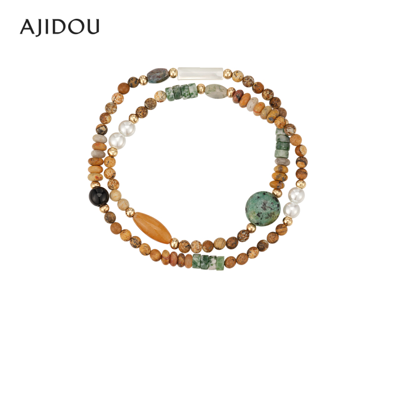 AJIDOU阿吉豆手链女民族风国风休闲时尚双层叠戴串珠手串手环