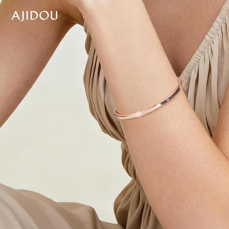 AJIDOU阿吉豆手链女款玫瑰金闪耀手镯几何线条手环高级感气质饰品