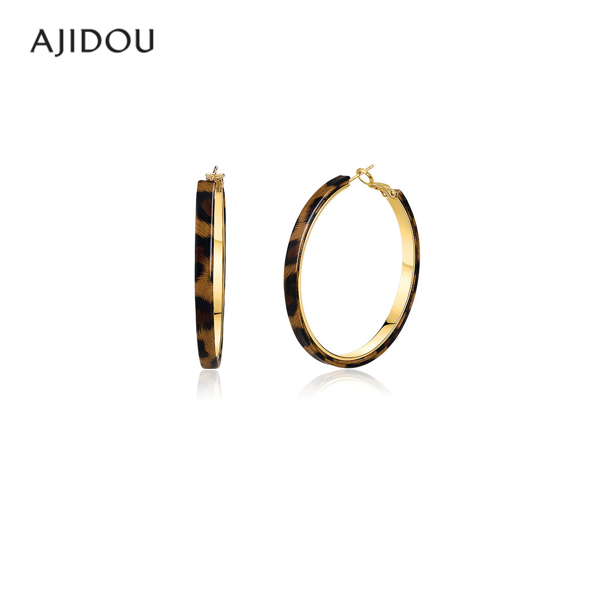 AJIDOU阿吉豆耳环女豹纹复古圈圈港风棕色大耳圈夸张设计耳环耳饰