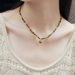 AJIDOU阿吉豆女时尚木变石吊坠2026爆款锁骨链小众高级感复古颈链