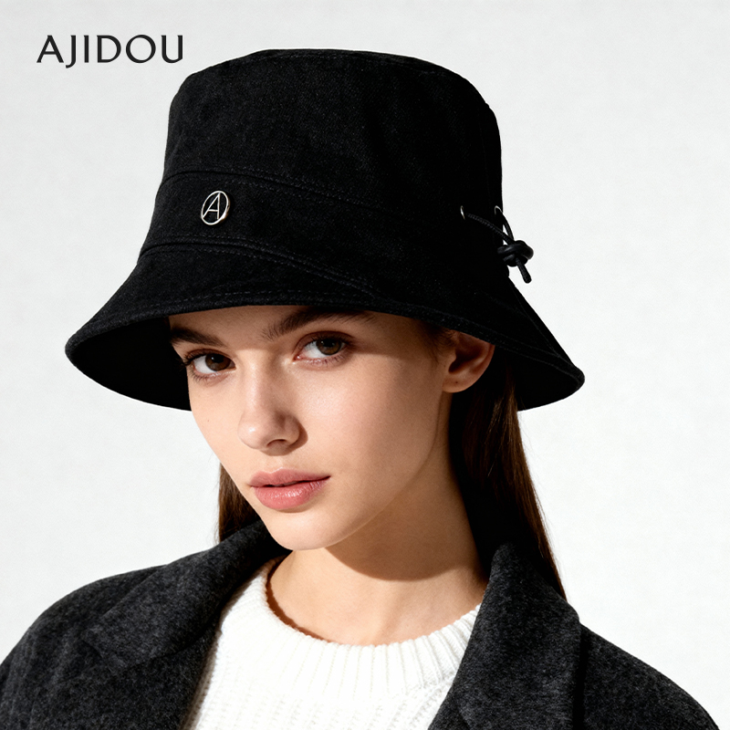 AJIDOU阿吉豆渔夫帽黑色复古帽子