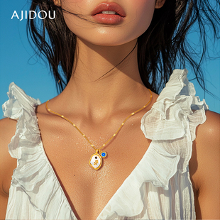 AJIDOU阿吉豆项链十二星座系列贝母生辰石项链时尚吊坠巨蟹座颈链