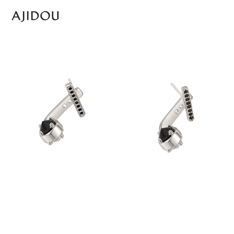 AJIDOU阿吉豆耳环女925银黑白小众时尚冷淡风潮酷耳钉耳饰
