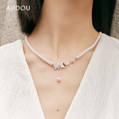 AJIDOU阿吉豆项链女蝴蝶珍珠项链