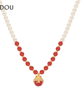 AJIDOU阿吉豆项链女款招财猫系列时尚红玛瑙气质锁骨链饰品配饰