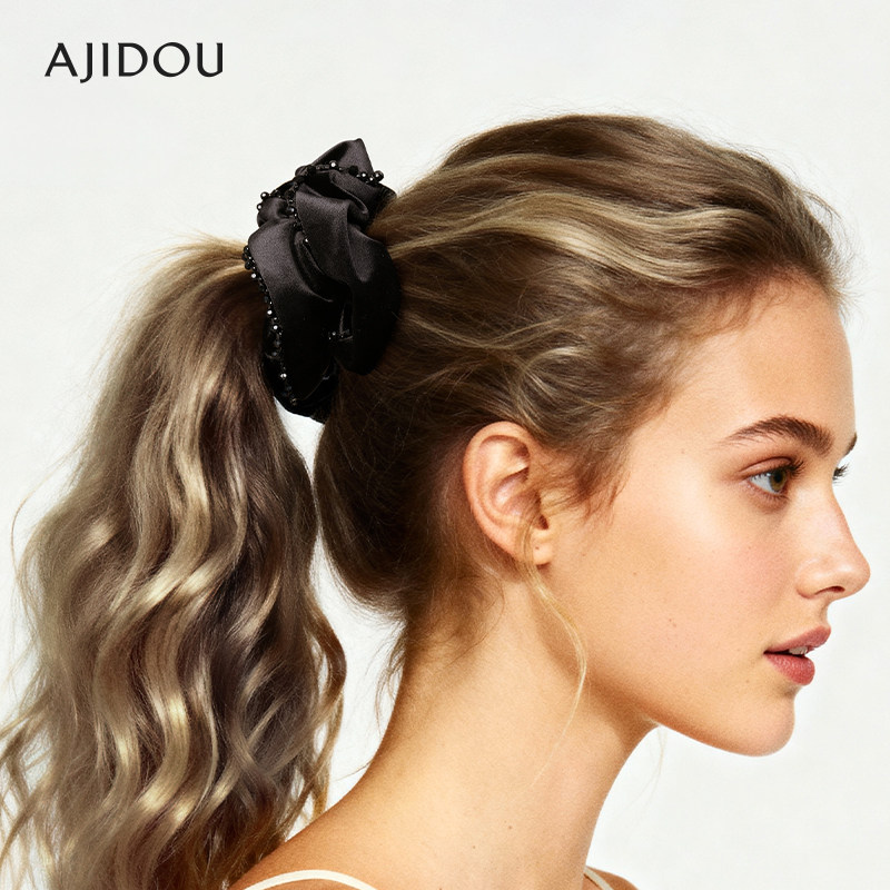 AJIDOU阿吉豆休闲弹性水晶大肠发圈时尚扎头发绳高级发绳黑色发饰,饰品/流行首饰/时尚饰品新,发饰,淘宝优惠券,粉丝福利购,淘宝优惠卷