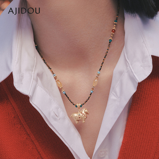 AJIDOU阿吉豆玄马迎福系列胖嘟嘟唐朝马吊坠项链生肖马原创毛衣链