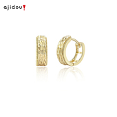 AJIDOU阿吉豆耳饰女款 碎碎冰纹理几何耳钉金色富贵耳环通勤耳饰品