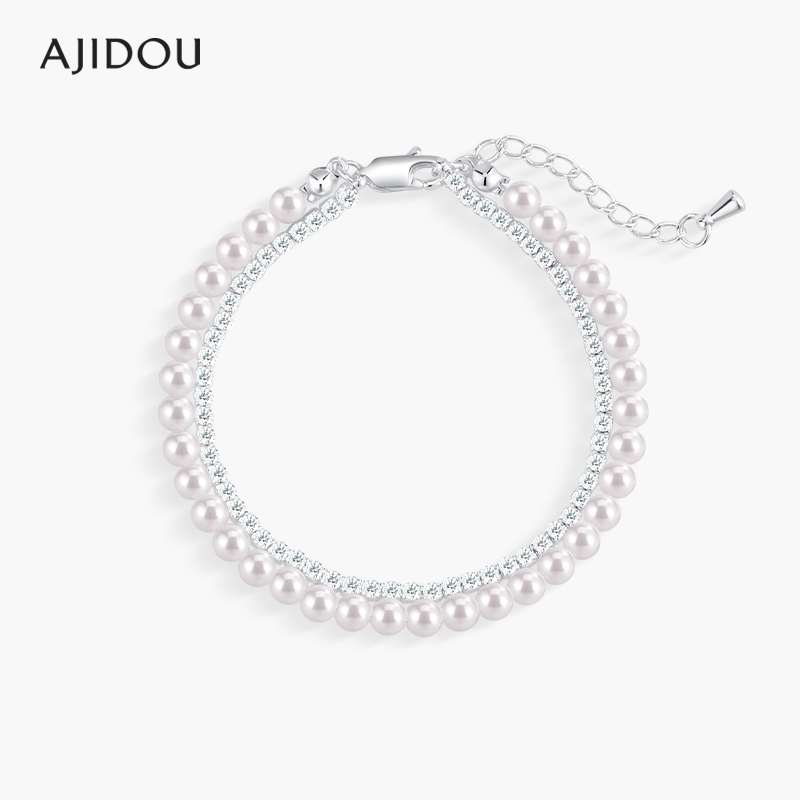 AJIDOU阿吉豆手饰珍珠手链女款双层轻奢手串时尚精致官方高级饰品