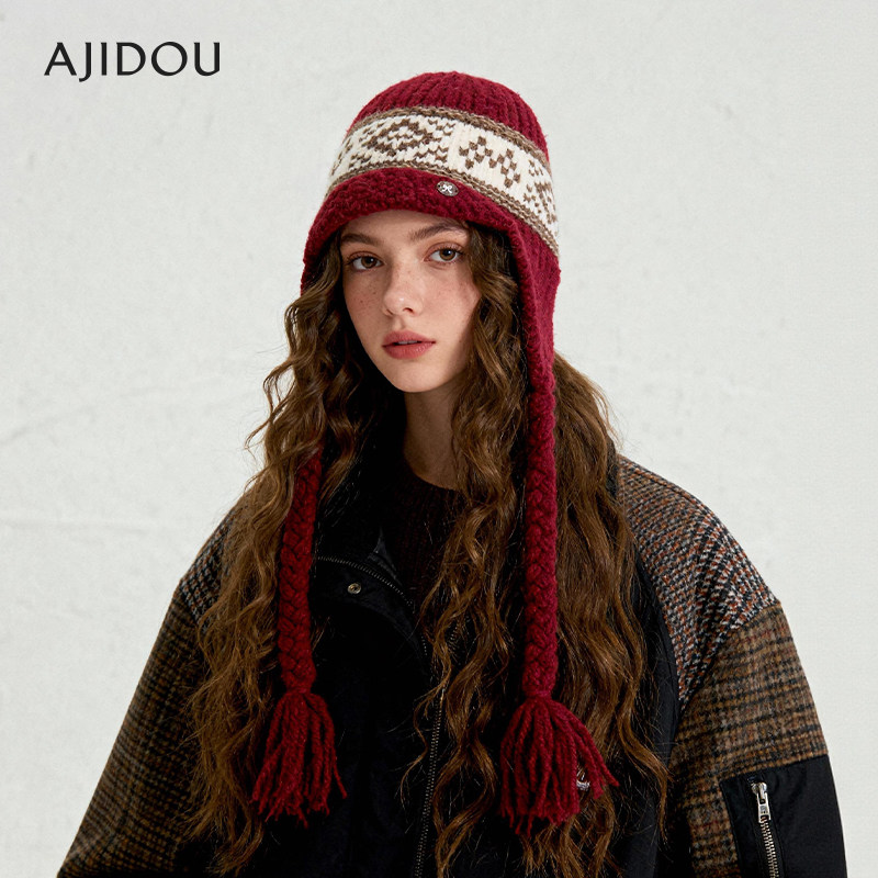 AJIDOU阿吉豆帽子女款新年圣诞红色包头帽秋冬护耳保暖流苏毛线帽,服饰配件/皮带/帽子/围巾,帽子,淘宝优惠券,粉丝福利购,淘宝优惠卷