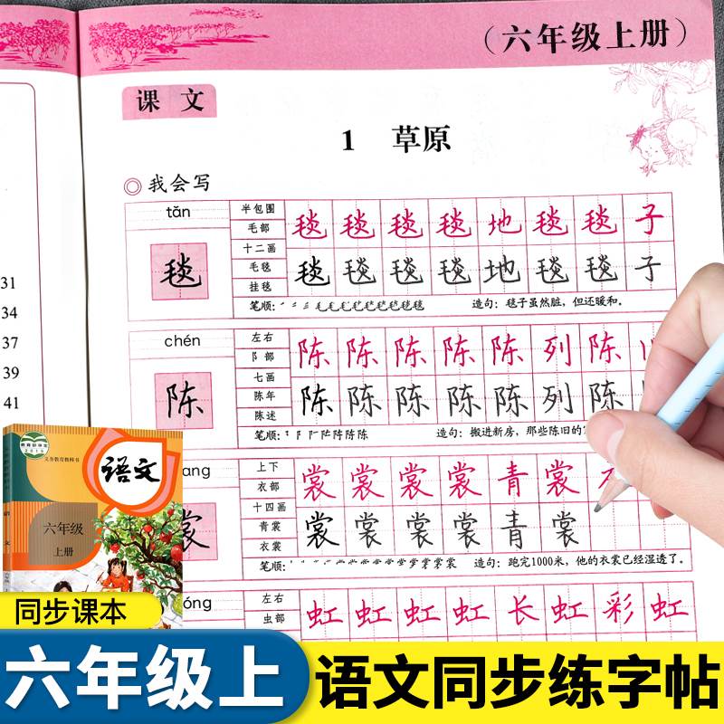 六年级上册字帖练字帖人教版小学六年级上写字课课练语文课本教材配套同步训练字帖描红本田英章书小学生正楷练字专项练习册天天练-封面