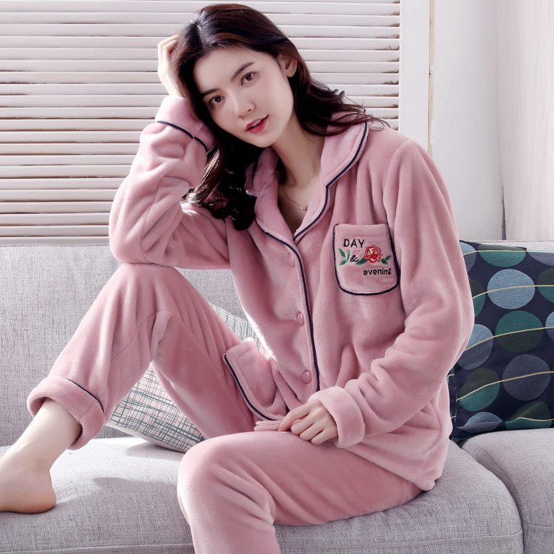珊瑚绒睡衣女加厚保暖秋冬家居服