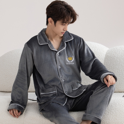 法兰绒睡衣男士秋冬季加厚珊瑚绒家居服套装男生可外穿2025年新款