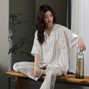 2025年新款 冰丝睡衣女夏季 夏天凉感丝绸可外穿家居服套装 短袖 薄款
