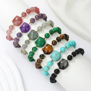 秋冬猫头手工紫水晶手链光蓝松石手饰圆珠送礼情侣粉晶是饰品配饰