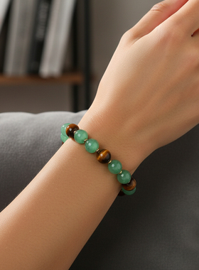 秋冬10mm虎眼绿东陵串珠男士手链