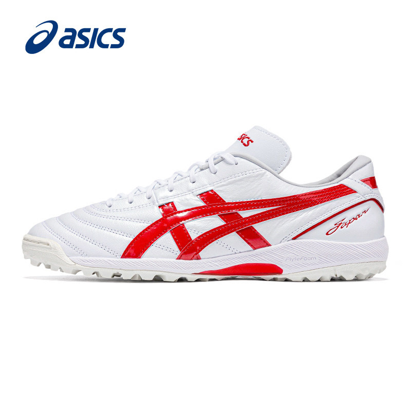 ASICS亚瑟士复古足球鞋男女C3 FF TF系带运动鞋白红拼色休闲鞋