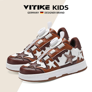 儿童运动鞋女2024新款秋季免系鞋带中大童时尚百搭皮面防水男童鞋