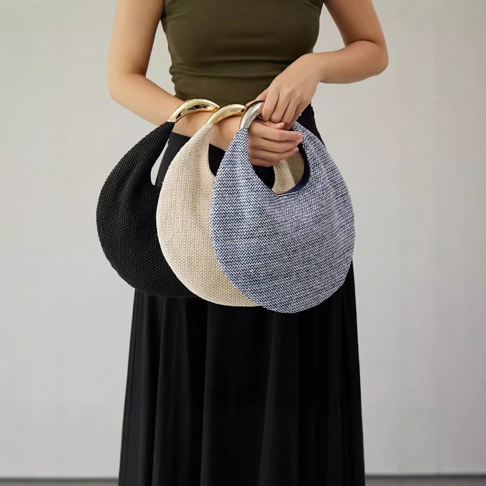 【4折福利】casselini金属圆柄hobo腋下饺子包单肩手提包小号