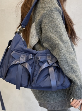 casselini小众大容量户外蝴蝶结双口袋单肩包斜挎包女单肩斜挎包