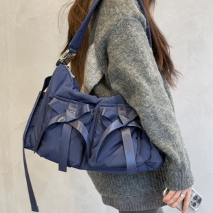 casselini小众大容量户外蝴蝶结双口袋单肩包斜挎包女单肩斜挎包