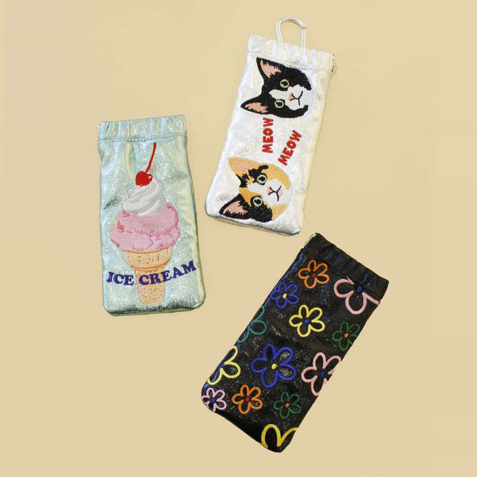 casselini日系刺繡墨鏡收納袋