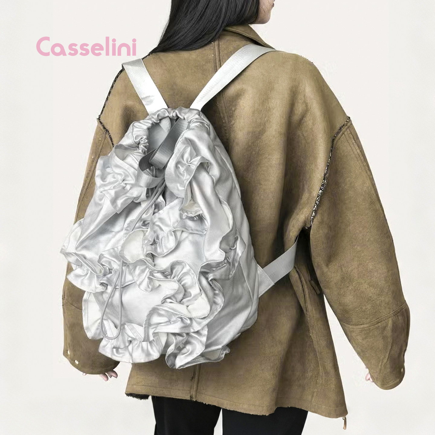 Casselini木耳褶皱轻便双肩女包