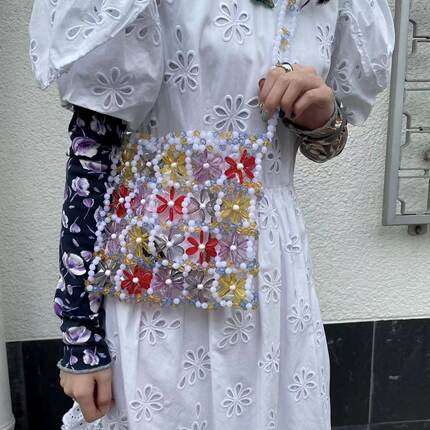 casselini小众设计高颜值手工串珠镂空编织珠串包手提包斜挎包女