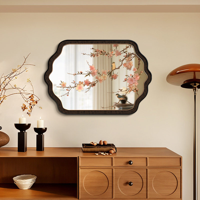 中古风镜子床头镜面画墙挂画法式复古卧室装饰画客厅花鸟沙发背景