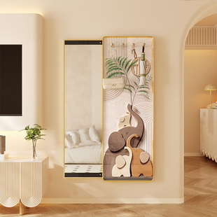 奶油侘寂风大象推拉式穿衣镜 隐藏洞洞板玄关全身镜 小清新风格镜