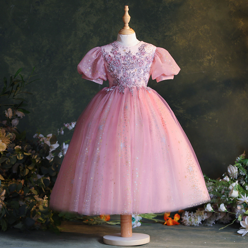 小主持人礼服聚酯纤维泡泡袖