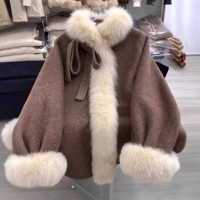 咖色双面羊绒短款呢子大衣女2025年新款秋冬高级感环保毛毛呢外套