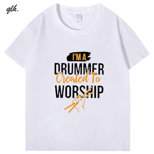 架子鼓鼓手礼物乐器乐队夏季男女青少年学生儿童纯棉短袖T恤衣服