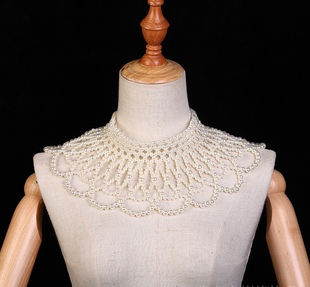 西式复古脖颈珍珠项链遮脖搭配婚纱旗袍礼服披肩扇形镂空珠串云肩