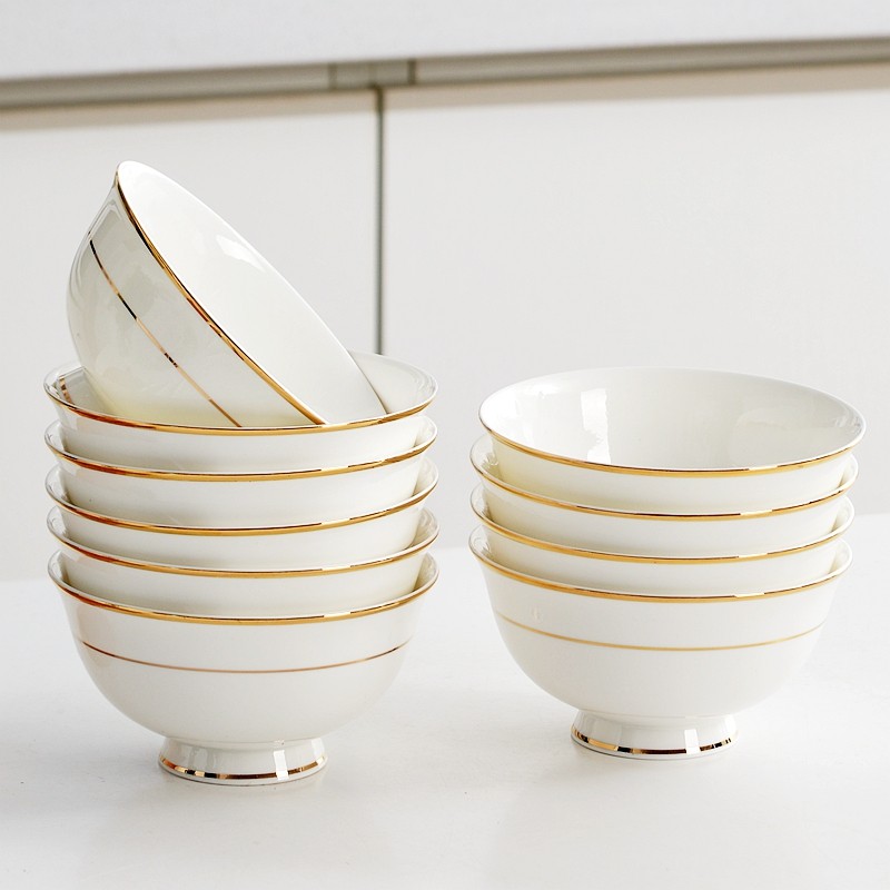 唐山骨瓷吃饭碗单个家用陶瓷餐具金边面条碗大碗汤碗5寸米饭碗,餐饮具,碗,淘宝优惠券,粉丝福利购,淘宝优惠卷