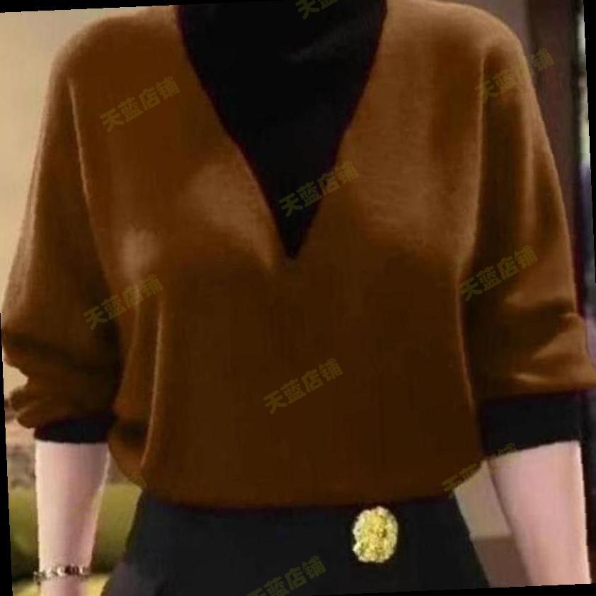 中年妈妈秋冬季百搭假两件德绒衫半高领撞色衬衫打底衫女新款打底