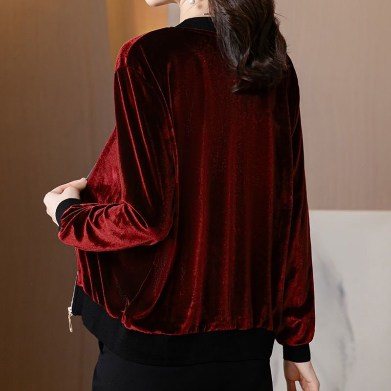 金丝绒棒球服开衫短外套女202短外套
