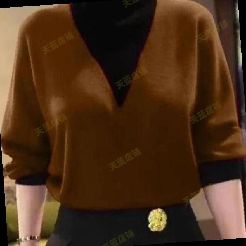 中年妈妈秋冬季百搭假两件德绒衫半高领撞色衬衫打底衫女新款打底