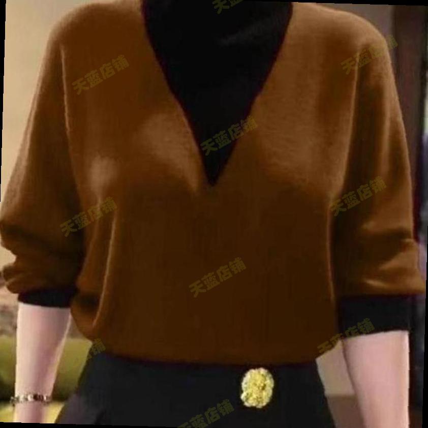 中年妈妈秋冬季百搭假两件德绒衫半高领撞色衬衫打底衫女新款打底