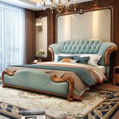 新中式 乌金木真皮床头层牛皮别墅卧室家具政府补贴欧式 风实木大床