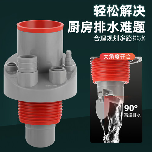 厨房下水管道三通分流器净水器多功能四通防臭神器75pvc50管配件