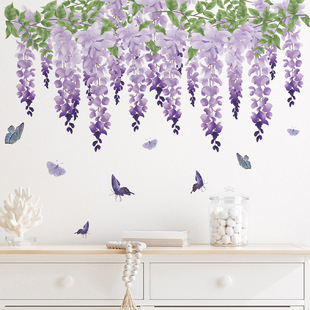 紫色花藤外贸墙贴自粘可移不伤墙家居温馨装饰贴纸wall sticker