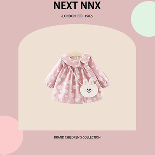 NNX女童春秋季 英国NEXT 甜美连衣裙周岁宝宝小兔子波点印花公主裙