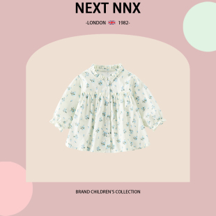 英国NEXT NNX女童春秋季 甜美衬衣周岁宝宝碎花上衣荷叶花边娃娃衫