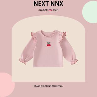 英国NEXT NNX女童春秋季 甜美上衣周岁宝宝外出纯色针织樱桃打底衫